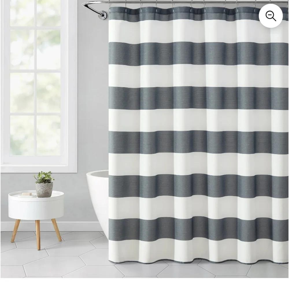Mainstays Cabana Striped Gray, Ribbed Textured Shower Curtain
